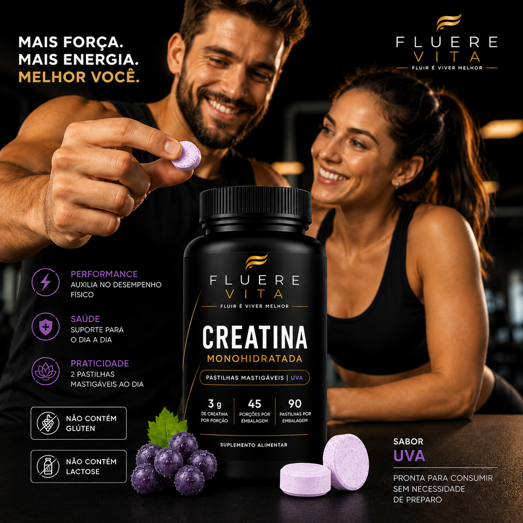 Creatina FLUERE VITA em pastilhas mastigáveis – Sabor Uva